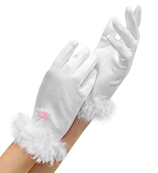 Kinder Handschuhe mit Federn und Rose weiß – Kostüme.com